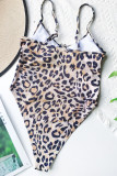 Trajes de banho com estampa de leopardo moda sexy estampa de leopardo vazado sem costas