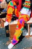 Pantaloni dritti a vita media con tasca stampa street color albicocca