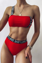 Red Fashion Sexy Solid Patchwork Swimwears