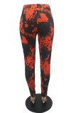 Rose Red Mode Casual Print Kamouflage Print Vanlig Mid Waist Pencil Bottoms
