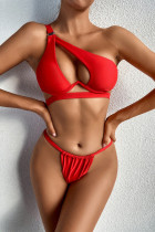Red Fashion Sexy Solid Hollowed Out Patchwork Swimwears