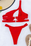 Red Fashion Sexy Solid Hollowed Out Patchwork Swimwears