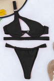 Black Fashion Sexy Solid Hollowed Out Patchwork Swimwears