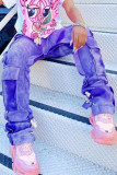 Фиолетовые брюки прямого кроя со средней посадкой и карманами с уличным принтом