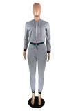 Grey Fashion Casual Solid Patchwork Hooded Collar Long Sleeve Two Pieces