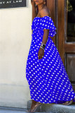 Bleu Sexy Casual Dot Print Dos Nu sur l'épaule Robe Irrégulière Robes