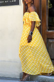 Желтый сексуальный повседневный точечный принт без спинки с открытыми плечами нерегулярные платья платья