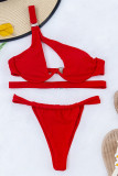 Красные модные сексуальные однотонные выдолбленные лоскутные купальники