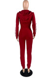 Red Fashion Casual Patchwork Basic Hooded Kraag Lange Mouw Twee Stukken