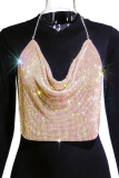 Top con paillettes oro sexy patchwork