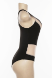 Schwarzer, sexy, durchsichtiger, schmaler One-Shoulder-Body mit Farbblockdesign