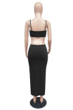 Black Sexy Solid Hollowed Out Patchwork Spaghetti Strap Pencil Skirt Dresses
