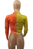 Orange Yellow Casual Print Patchwork Turndown Collar Outerwear