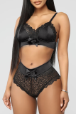 Black Sexy Solid Patchwork Buckle Lingerie