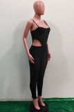 Black Fashion Sexy Print See-through Backless Spaghetti Strap Sleeveless Two Pieces