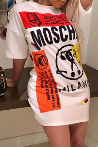 Blanc Décontracté Demi-manches O cou Jupe jupe hanche Robes décontractées