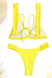 Yellow Sexy Print Patchwork Swimwears