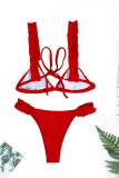 Red Sexy Print Patchwork Swimwears