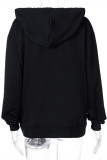 Black Fashion Casual Butterfly Print Basic Hooded Collar Outerwear