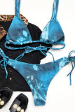 Trajes de baño de diseño de correa sin espalda con estampado sexy de moda azul