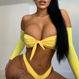 Costumi da bagno sexy senza schienale solido giallo moda