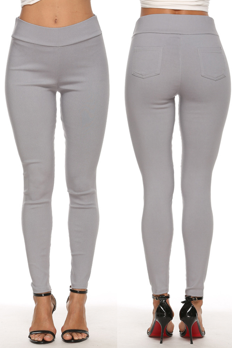 

Grey Fashion Casual Solid Basic Skinny High Waist Pencil Trousers