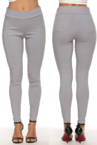 Pantalones lápiz de cintura alta flacos básicos sólidos casuales de moda gris