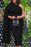 Vestidos de lápiz de cuello oblicuo de patchwork sólido sexy de moda negra