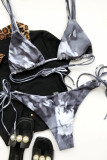 Dark Gray Fashion Sexy Print Backless Strap Design Swimwears