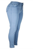 Ljusblått Mode Casual Solid Basic Skinny Jeans med hög midja