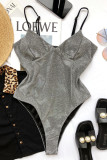 Grey Fashion Sexy Solid Backless Swimwears