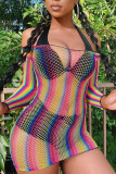 Zwarte mode Sexy print uitgeholde doorschijnende mesh strandkiel