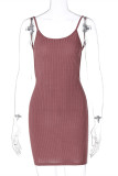 Коричневое модное сексуальное однотонное платье без рукавов с открытой спиной и круглым вырезом
