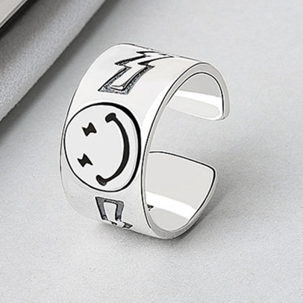 Zilveren Mode Smiley Ring Sieraden