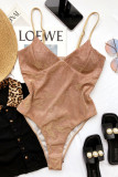 Gold Fashion Sexy Solid Backless Swimwears