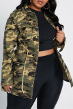 Camouflage Fashion Casual Camouflage Print Cardigan Turndown Collar Cappotti Plus Size