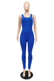 Färg Blå Mode Casual Solid Vik U-hals Skinny Jumpsuits