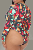 Kleur sexy print uitgeholde patchwork badkleding
