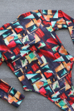 Colour Sexy Print Hollowed Out Patchwork Swimwears
