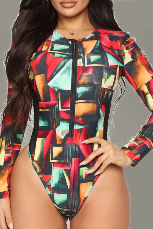 Kleur sexy print uitgeholde patchwork badkleding