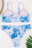 Blue Sexy Print Patchwork Swimwears
