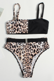 Black Sexy Leopard Patchwork Swimwears