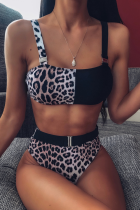 Schwarze sexy Leoparden-Patchwork-Badebekleidung