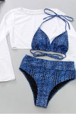 White Casual Sweet Solid Leopard Mesh Printing Solid Color Swimwears 3 Piece Set