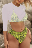 Pink Casual Sweet Solid Leopard Mesh Printing Solid Color Swimwears 3-teiliges Set