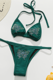 Ink Green Sexy Print Sequins Patchwork Swimwears
