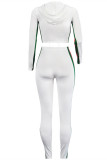 Witte Casual Sportkleding Patchwork Basic Hooded Kraag Lange Mouw Twee Stukken