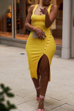 Vestidos asimétricos de deslizamiento asimétrico sólido sexy de moda amarilla