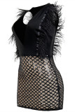 ブラック ファッション セクシーなパッチワーク スパンコール V ネック ノースリーブ ドレス