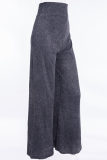 Lentejuelas casuales plateadas Patchwork Cintura alta recta Pierna ancha Pantalones de color sólido